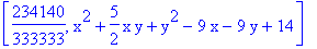 [234140/333333, x^2+5/2*x*y+y^2-9*x-9*y+14]